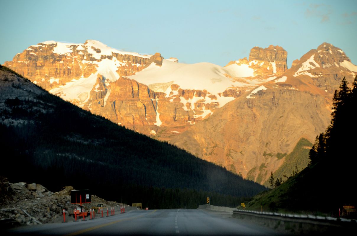 06 Cathedral Mountain and Cathedral Crags At Sunrise From Trans Canada Highway Just After Leaving Lake Louise For Yoho